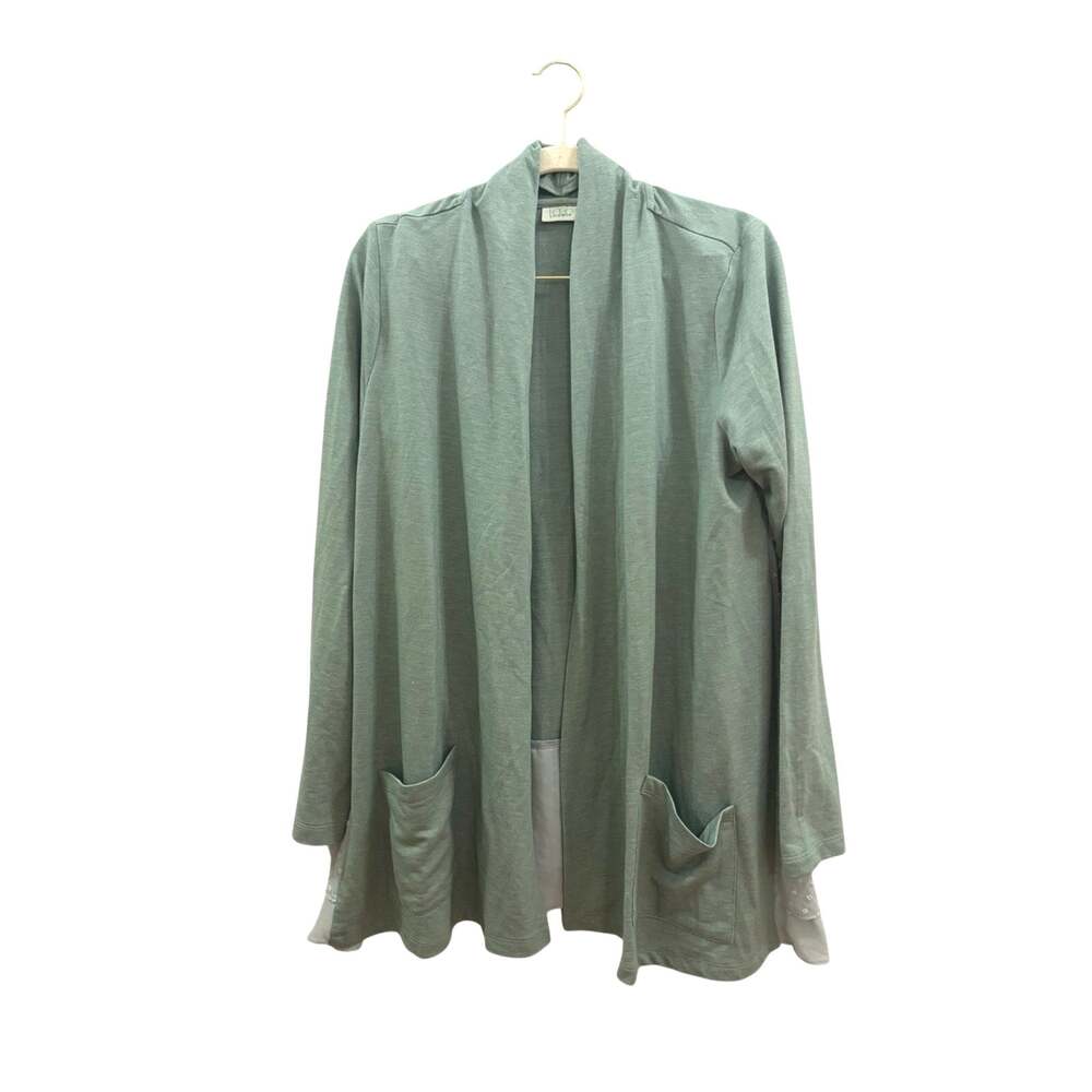 Logo lounge by Lori Goldstein Mint Green Open-Front Cardigan Sweater